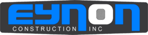 Logo-Blue-no-boarder-transparent Logo of Eynon Construction Inc with bold blue and white text on a dark background.