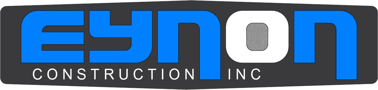 Logo-Blue-no-boarder-transparent Logo of Eynon Construction Inc with bold blue and white text on a dark background.